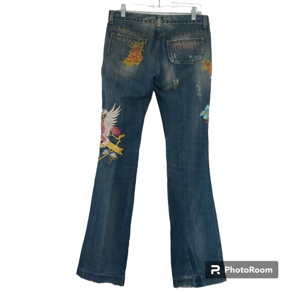 Dolce & Gabbana Vintage Y2K Jeans 42 Bootcut Flare Low Rise Embroidery Studs - Picture 3 of 16